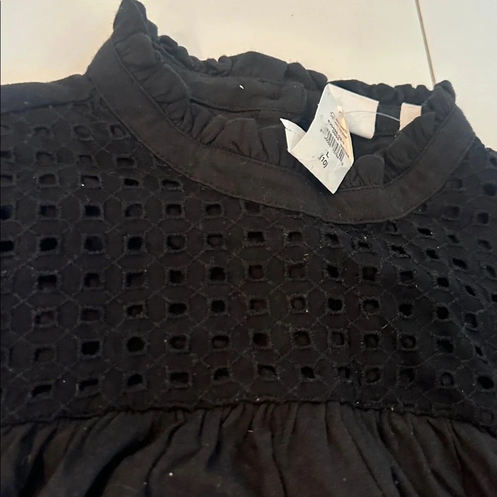 Gap girls Black Long Sleeve Blouse eyelet 10 NWT